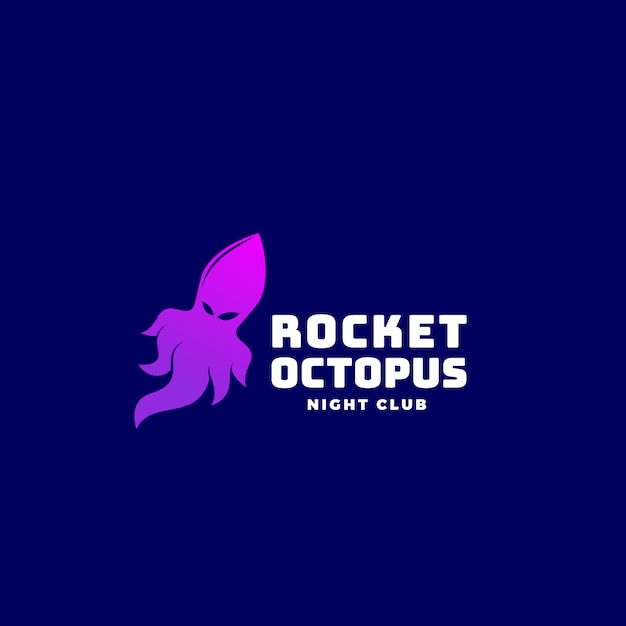 Rocket Octopus or Squid, Emblem or Logo Template. Creative Concept on Dark Blue Background