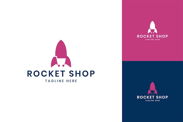 Rocket shopping negative space logo design