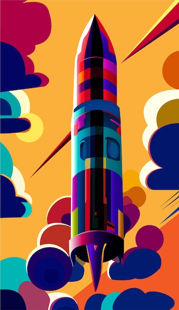 Rocket in the sky abstract colorful drawing