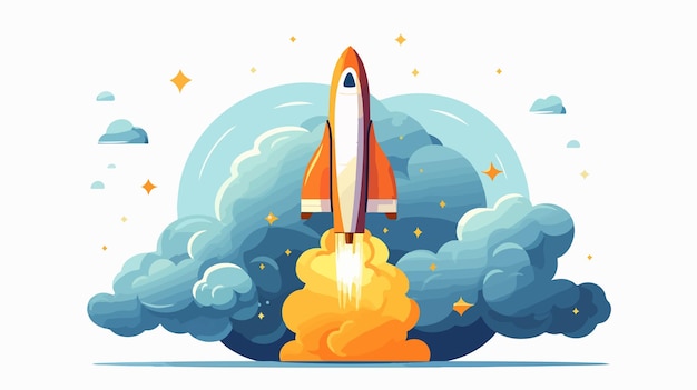 Rocket in Space 2D Flat Cartoon Vector Illustration