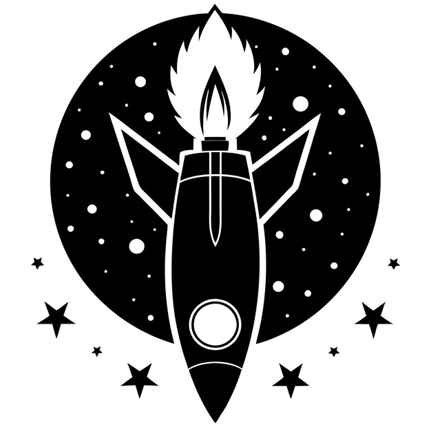 Vector rocket in space illustration black and white vector