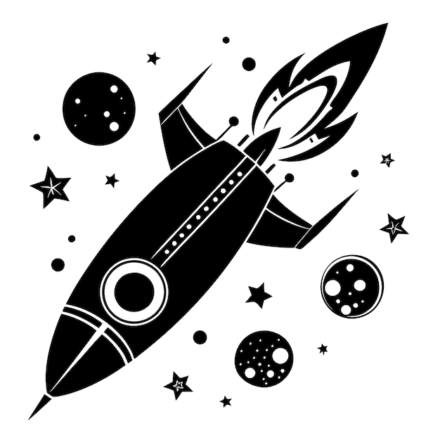 Vector a rocket with a rocket on it and the stars on the bottom