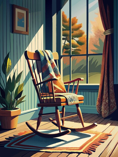 Vector a rocking chair is shown in a room with a window and a plant in the background