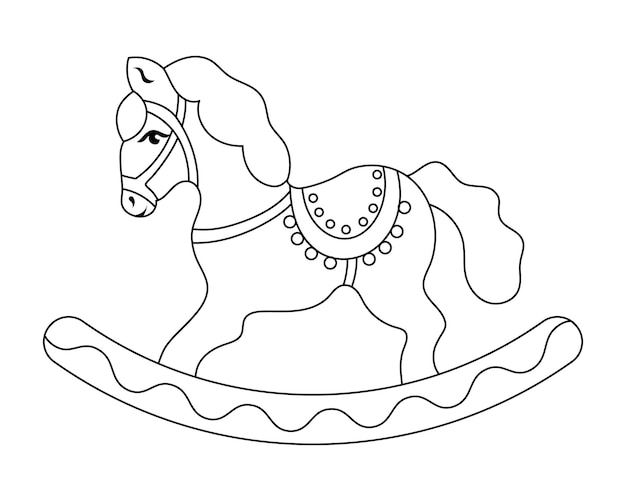 Rocking horse children's toy Outline drawing for children's coloring book sketch Illustration