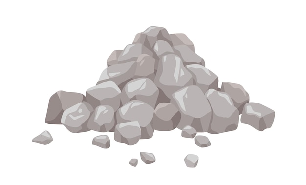 Vector rocks pile rubbles construction stones heap broken boulders building material grey cobbles granite debris flat vector illustration isolated on white background