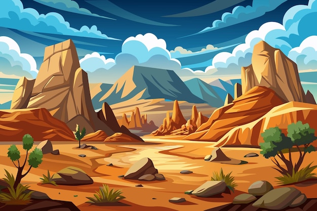 Rocky Desert Landscape with nature background illustration in cartoon style