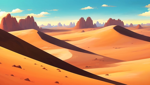 Rocky Desert with Canyons Detailed Hand Drawn Painting Illustration