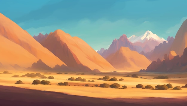 Rocky Desert with Canyons Detailed Hand Drawn Painting Illustration