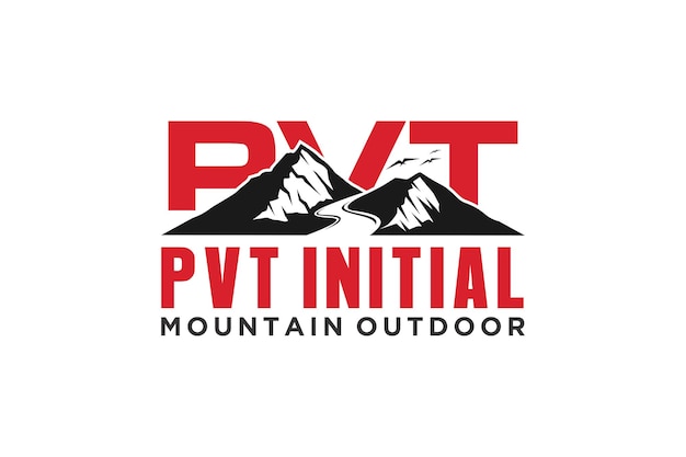 Rocky mountain logo adventure park outdoor with initial PVT illustration icon symbol