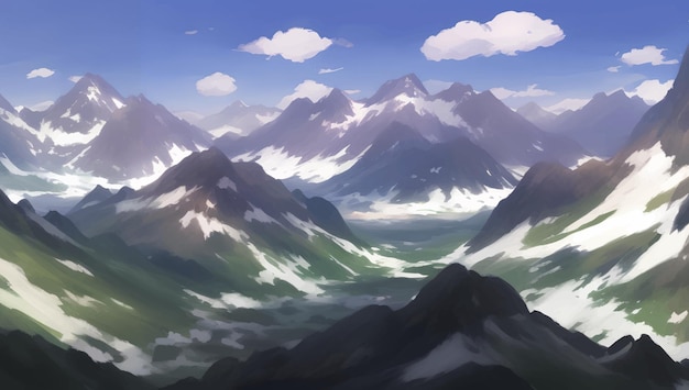 Rocky Mountain Scenery During The Day Detailed Hand Drawn Painting Illustration