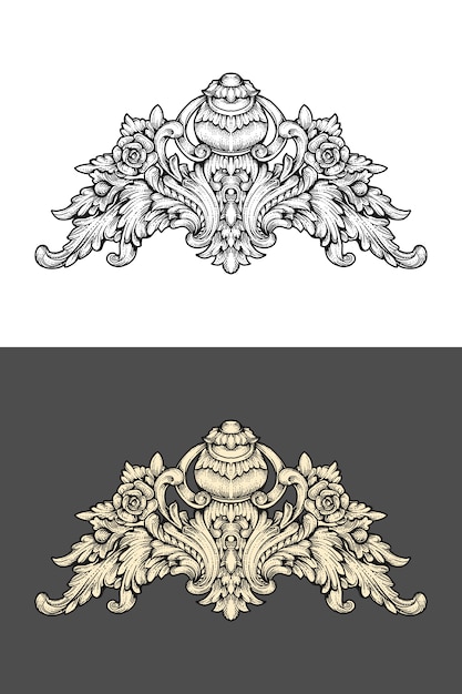 Rococo ornament with hand drawing