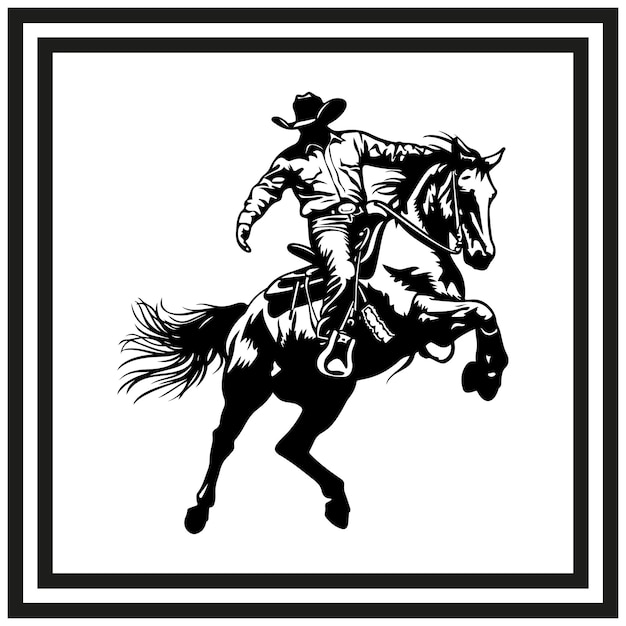 Rodeo cowboy on bucking horse silhouette clipart