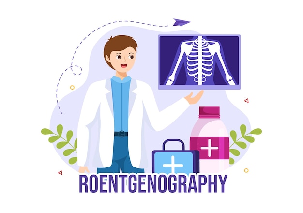 Roentgenography Illustration with Fluorography Body Checkup Procedure or Roentgen in Health Care