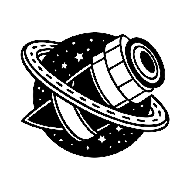 Roll Film and Space Planet Silhouettes Logo Design Cosmic and Cinematic Vector Graphics