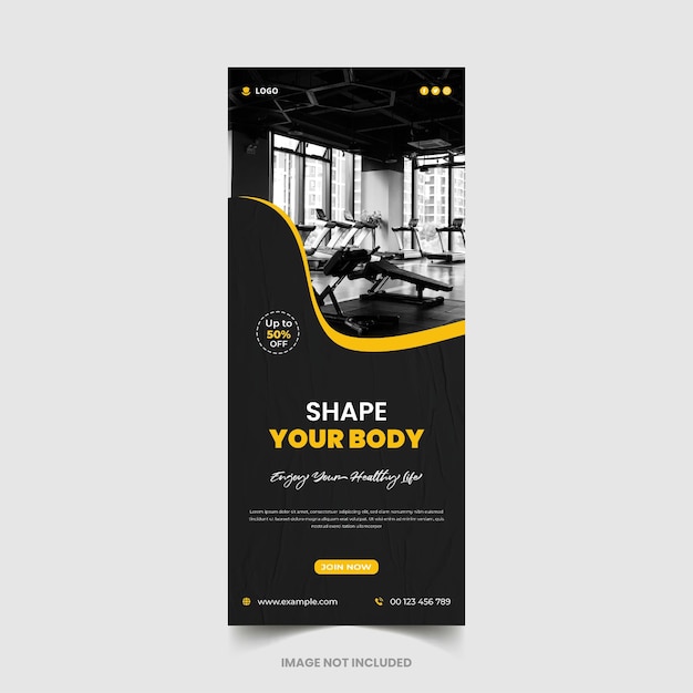 Roll up banner for Gym and fitness business web banner and social media post template