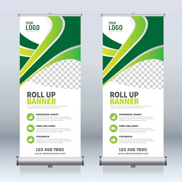 Roll up banner, pull up banner, x-banner, modern vertical new vector design template