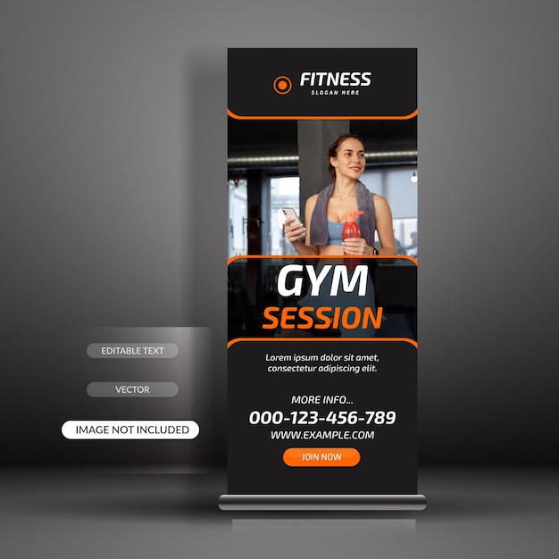 Roll Up Banner Template For Fitness and Gym