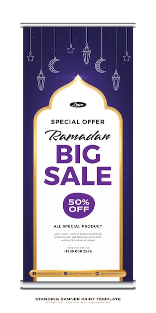 roll up banner template for promotion ramadan season Premium Vector