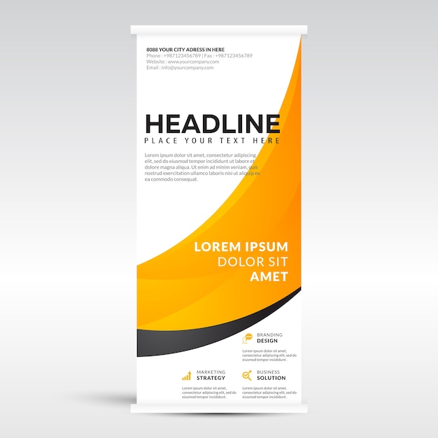 Roll up banner template with orange and black shape