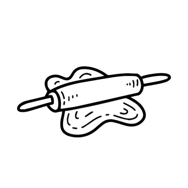 Rolled dough with rolling pin doodle vector illustration