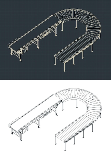 Roller and belt conveyors isometric blueprints