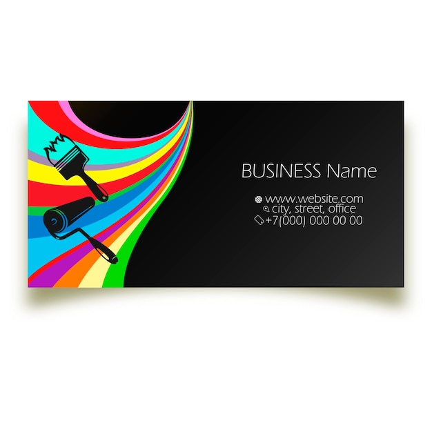 Roller brush and colored paint business card concept for painter