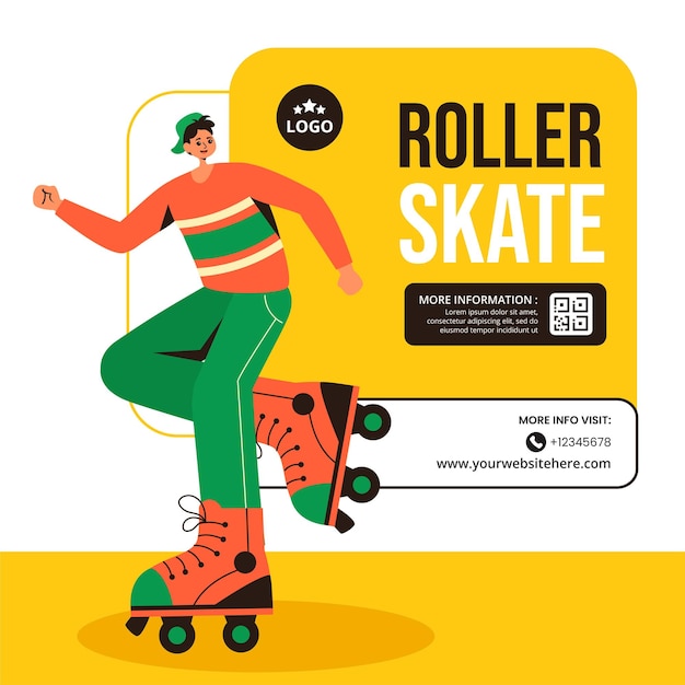 Vector roller skates social media illustration flat cartoon hand drawn templates background