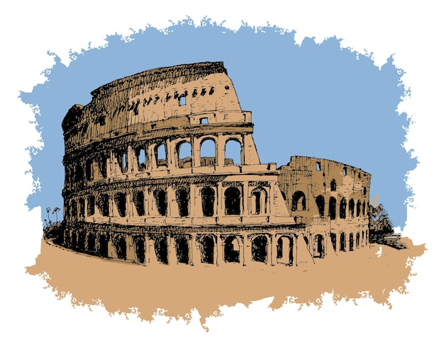 the roman colosseum in the style of old prints on a dark background