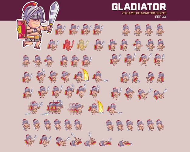 Vector roman gladiator cartoon game character animation sprite