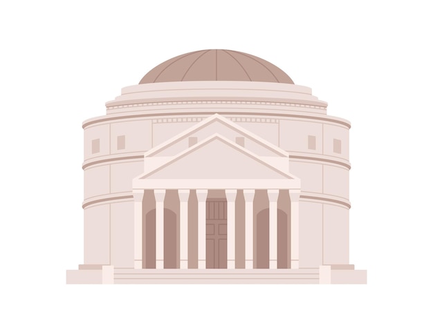 Roman Pantheon building. Ancient Italian temple with columns. Facade of famous imperial construction. Architecture of Rome. Flat vector illustration isolated on white background