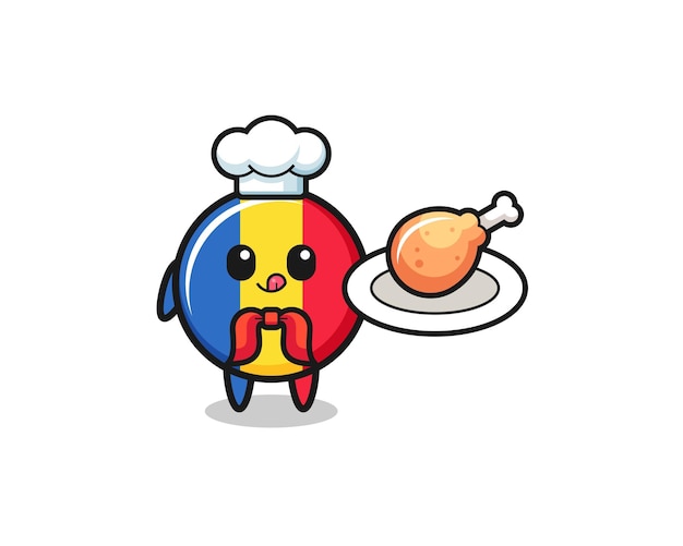 Romania flag fried chicken chef cartoon character cute design