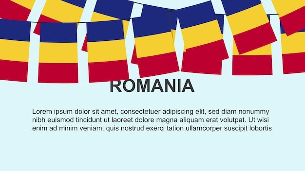 Romania flags hanging on a rope celebration and greeting concept independence day