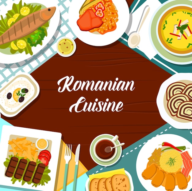 Romanian cuisine meals menu cover design template