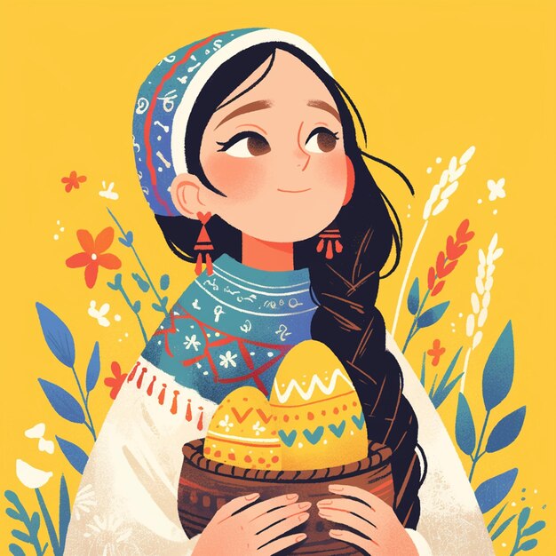 Vector romanian woman in traditional egg painters dress