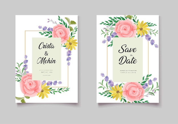 Romanic watercolor wedding invitation card set