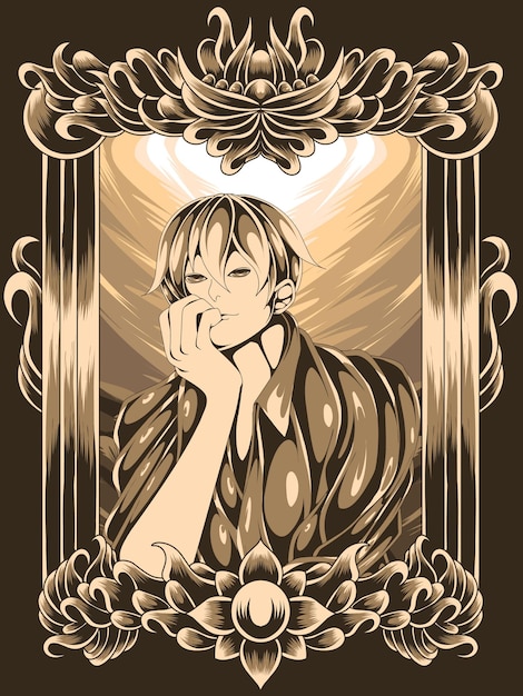 romantic anime vintage on frame illustration