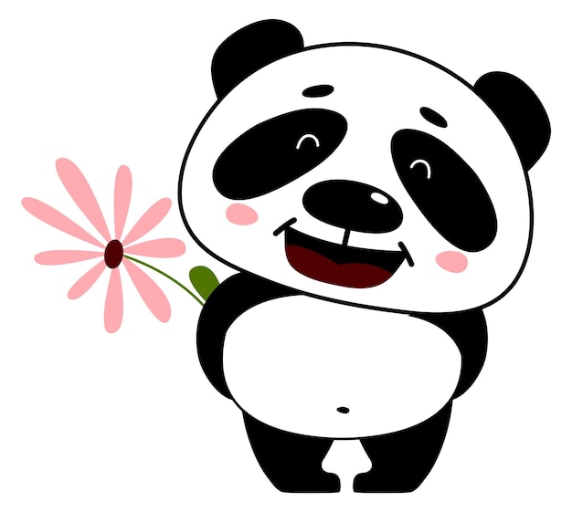 Romantic baby panda Shy animal with cute flower