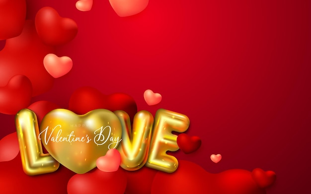 Romantic background with red heart shape balloon