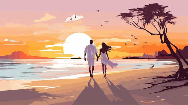 Romantic Beach Walk Illustration