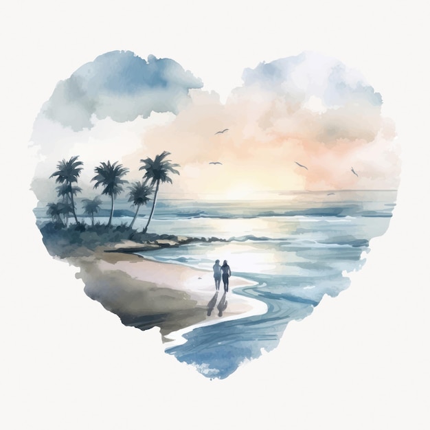 Vector romantic beach watercolor painting