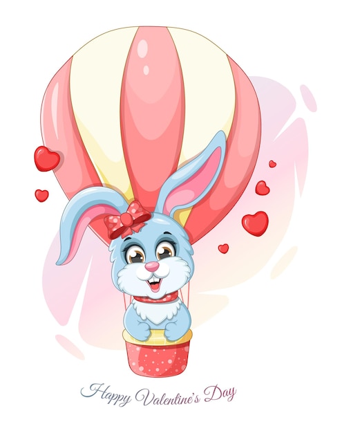 Romantic card with bunny hearts and aerostat