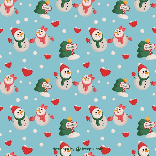 Romantic christmas snowman pattern