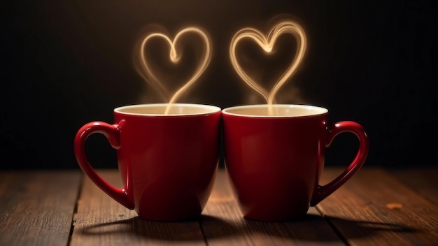 Romantic Coffee Cups with Heart Steam