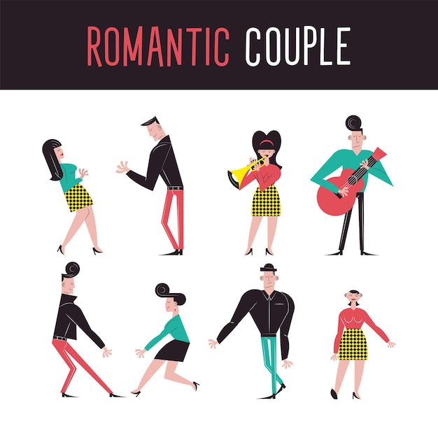 Romantic couple cartoons symbol collection design, Relationship love and romance theme