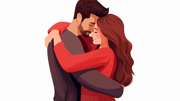 Vector romantic couple embracing on white background loving man and woman hugging