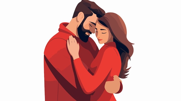 Vector romantic couple embracing on white background loving man and woman hugging