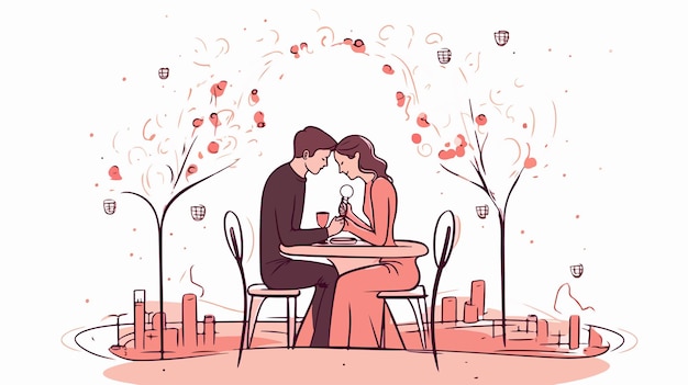 Vector romantic couple enjoying candlelight romance illustration