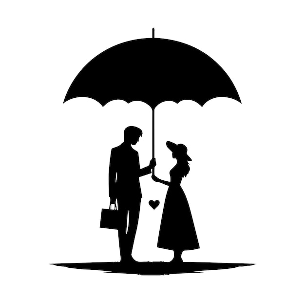 A Romantic couple holding umbrella vector silhouette