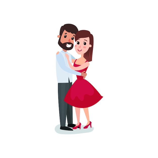 Romantic couple in love hugging happy man and woman on a date cartoon vector Illustration on a white background