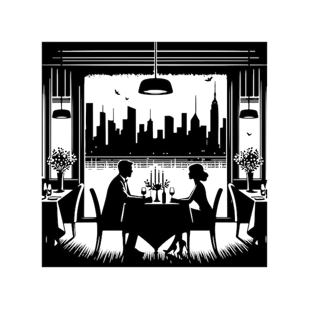 Romantic couple silhouette Couple sitting in a restaurant